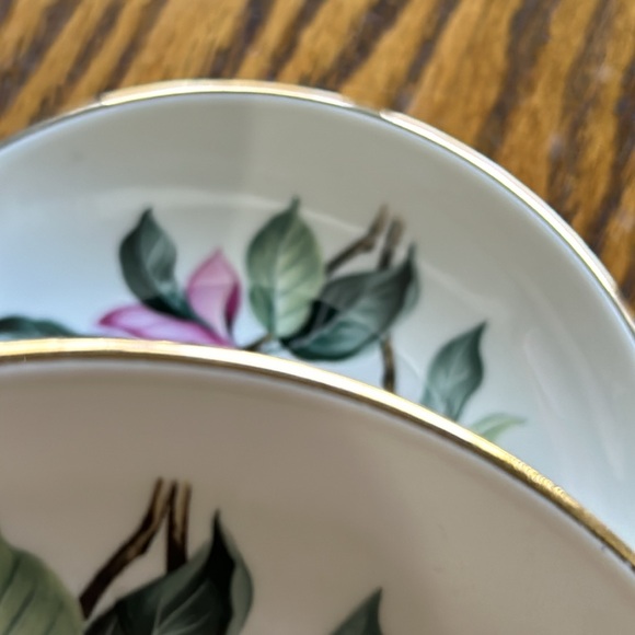 VTG 3 Pink Flower Magnolias Homer Laughlin Rhythm Saucers Gold trimmed dish - Picture 10 of 10